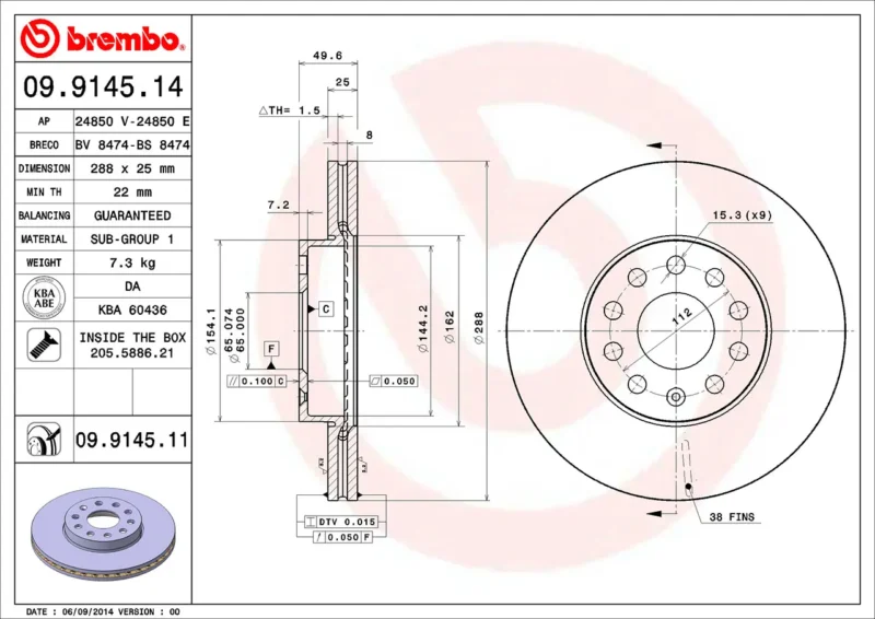 Discos de Freio Dianteiros VW Golf Brembo – 09.9145.11 - Imagem 2