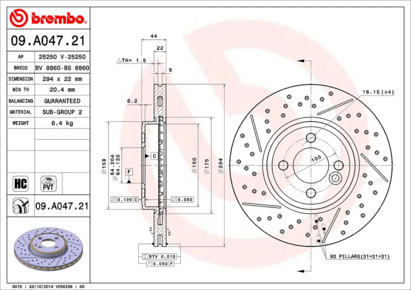 Discos de Freio Dianteiros MINI Brembo - 09.A047.21 - Imagem 2