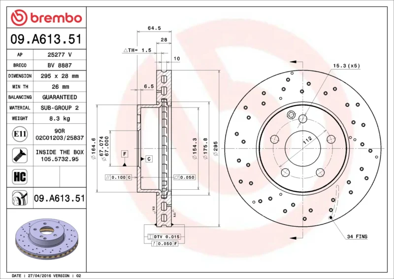 Discos de Freio Dianteiros Mercedes  A45/CLA45/GLA45 Brembo - 09.B913.11 - Imagem 2