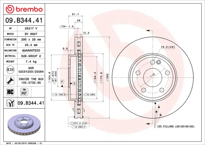 Discos de Freio Dianteiros Mercedes CLA/GLA 200/A180 Brembo – 09.B344.41 - Imagem 2