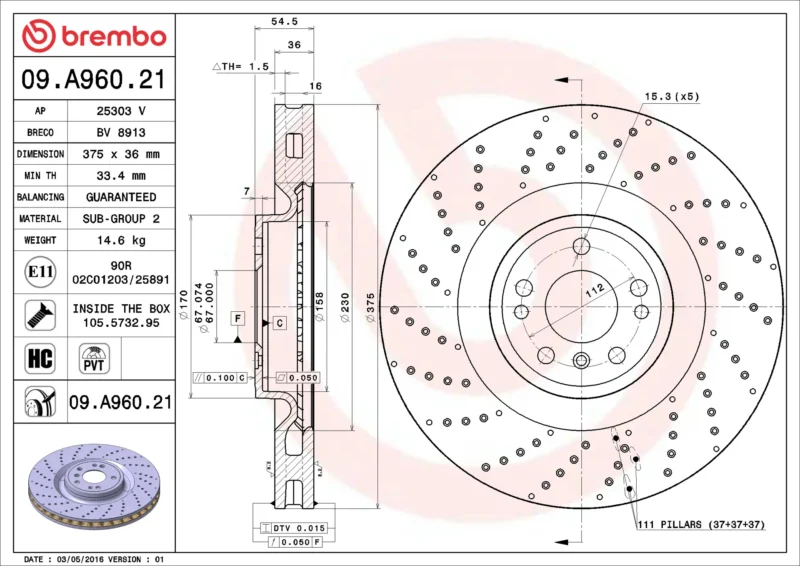 Discos de Freio Dianteiros Mercedes GLE 400 Brembo - 09.A960.21 - Imagem 2