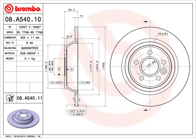 Discos de Freio Traseiros Land Rover Evoque 2.0 Brembo - 08.A540.11 - Imagem 2