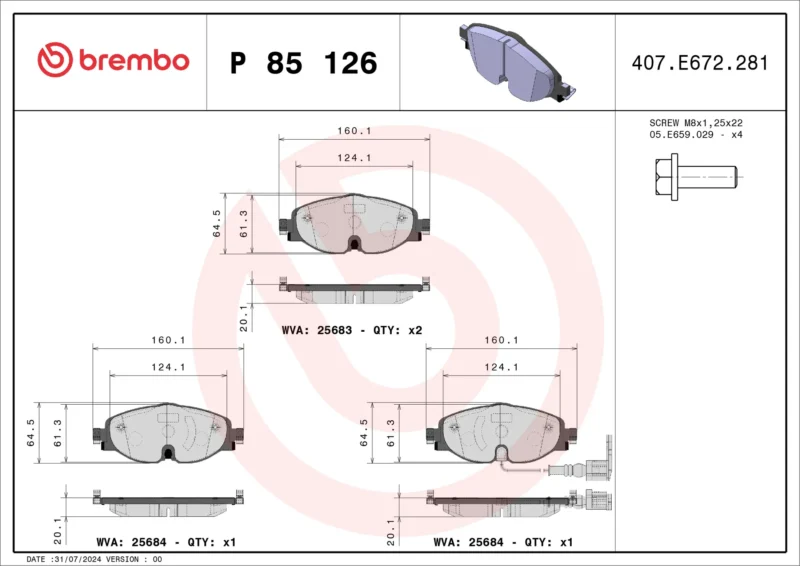 Pastilha de Freio Dianteira Brembo VW/AUDI - P85126 - Imagem 5
