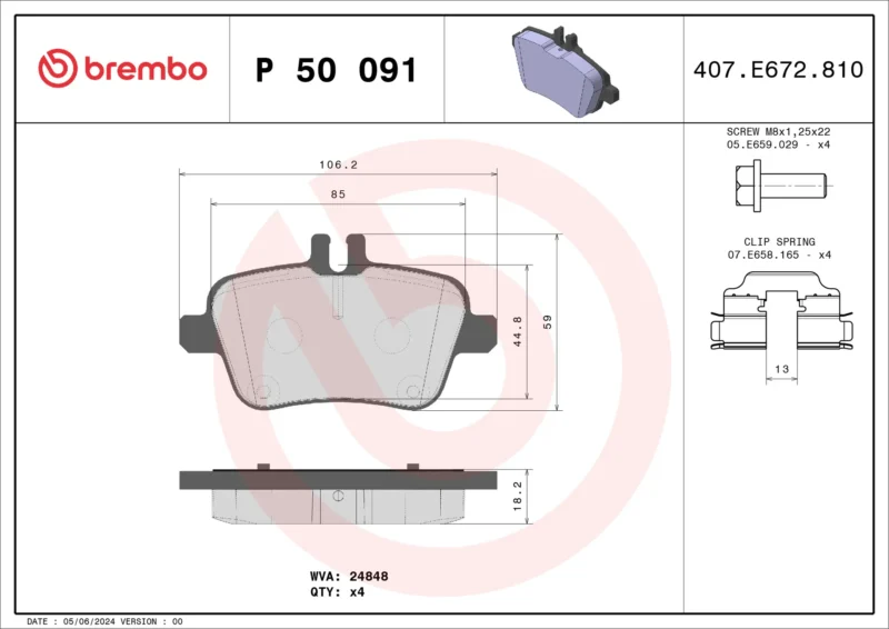 Pastilha de Freio Traseiro Brembo Mercedes - P50091 - Imagem 4