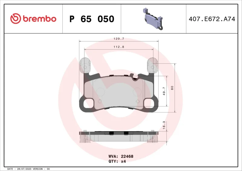 Pastilhas de Freio Traseira Brembo Porsche - P65050 - Imagem 4