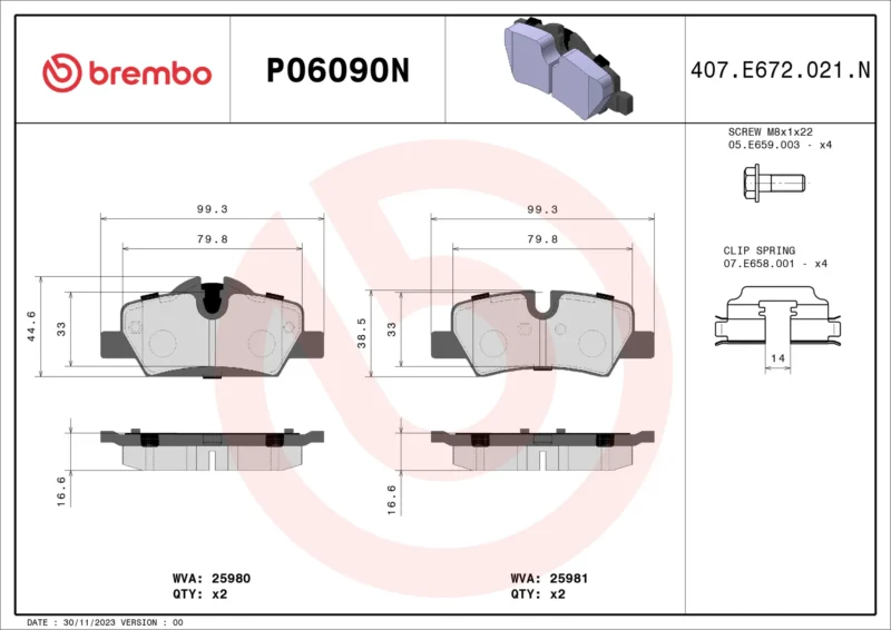 Pastilhas de Freio Traseiro Brembo Cerâmica MINI - P06090N - Imagem 2