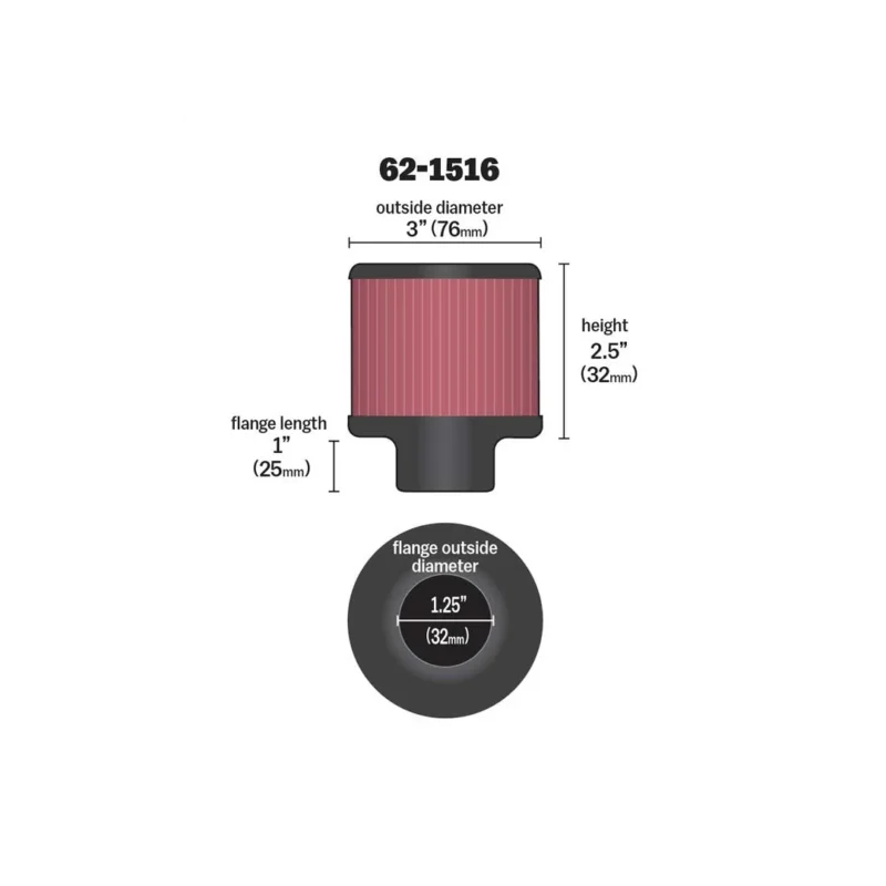 Filtro de Ar Respiro de Óleo Push-In Topo de Metal - 62-1516 - K&N - Imagem 4