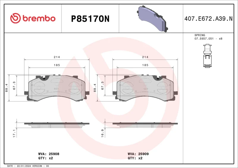 Pastilhas de Freio Dianteira Brembo Cerâmica Audi Q7 - P85170N - Imagem 2