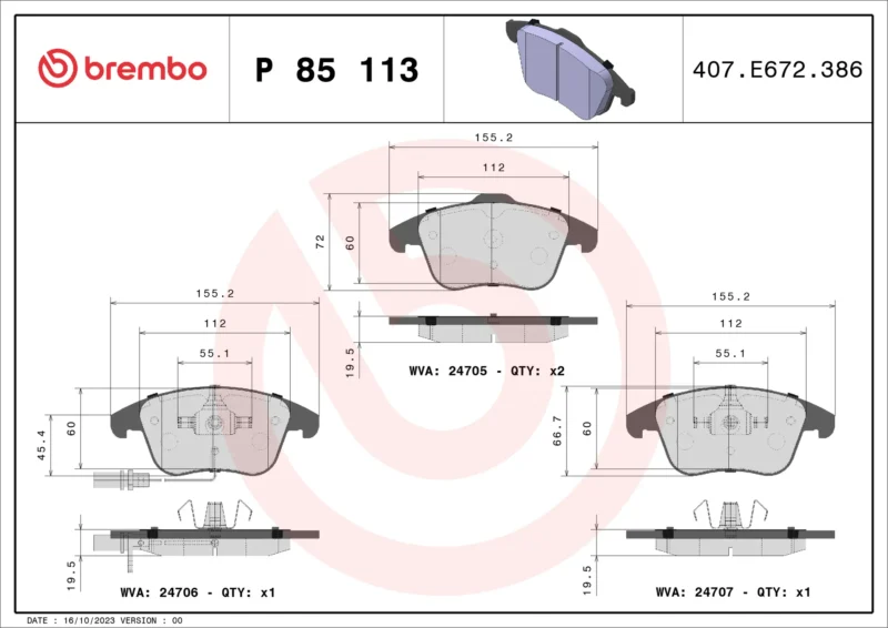 Pastilhas de Freio Dianteira Brembo Audi A4 A5 - P85113 - Imagem 4
