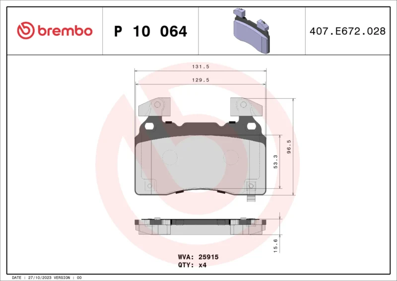 Pastilhas de Freio Dianteira Brembo Chevrolet Camaro / Tesla - P10064 - Imagem 4