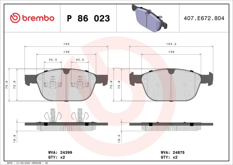 Pastilhas de Freio Dianteiras Brembo - P86023 - Imagem 4