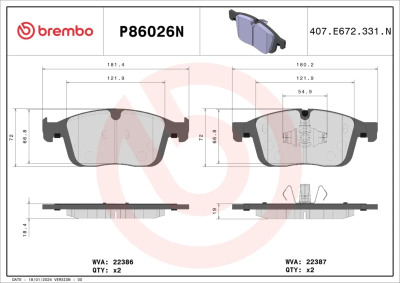 Pastilhas de Freio Dianteiras Brembo - P86026N - Imagem 2