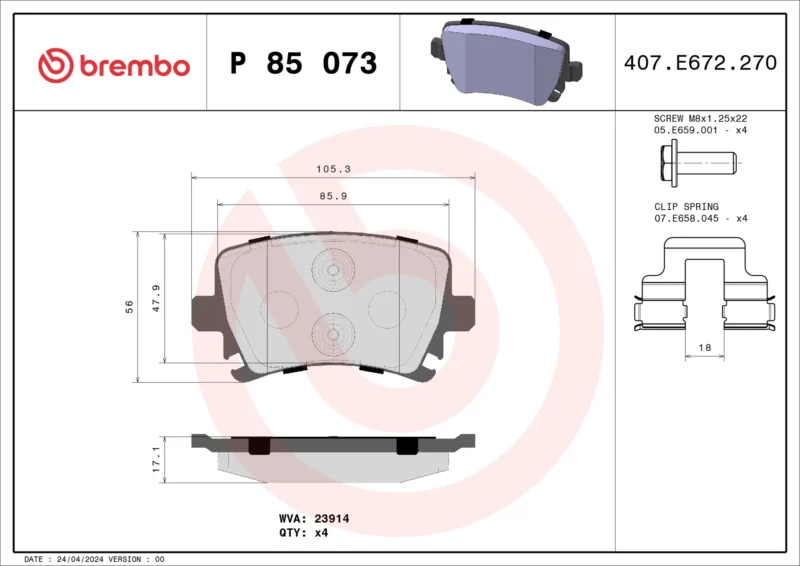 Pastilhas de Freio Traseira Brembo Audi A3 VW Jetta - P85073 - Imagem 4