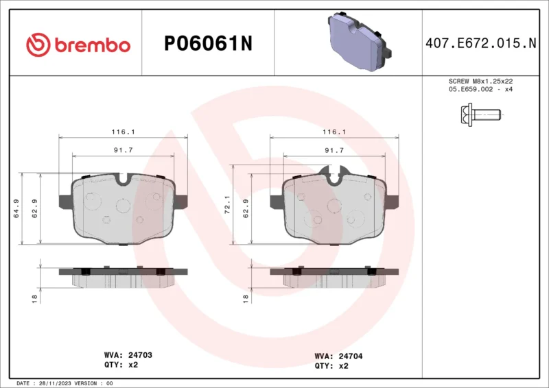 Pastilhas de Freio Traseira Brembo Cerâmica  BMW M3 M5 M6 - P06061N - Imagem 2