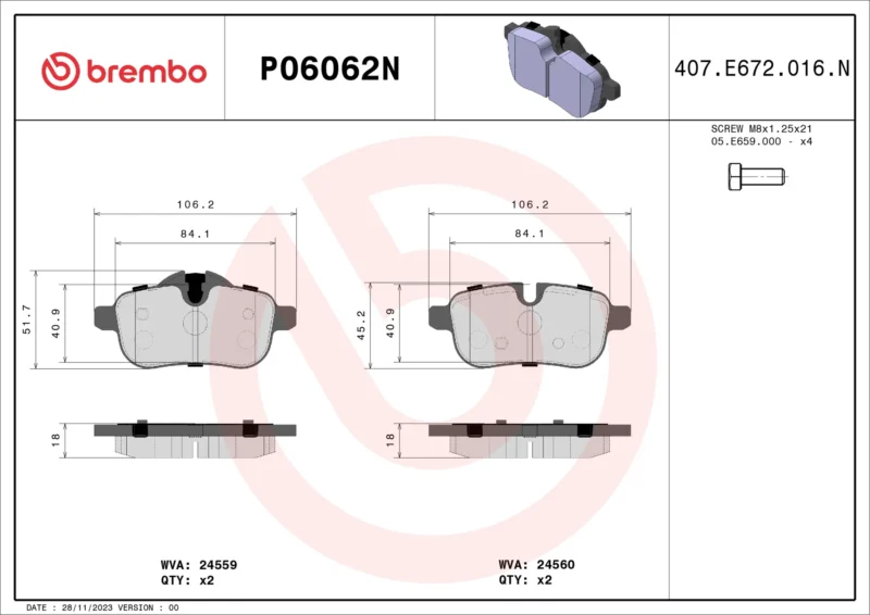 Pastilhas de Freio Traseira Brembo Cerâmica BMW Z4 - P06062N - Imagem 2